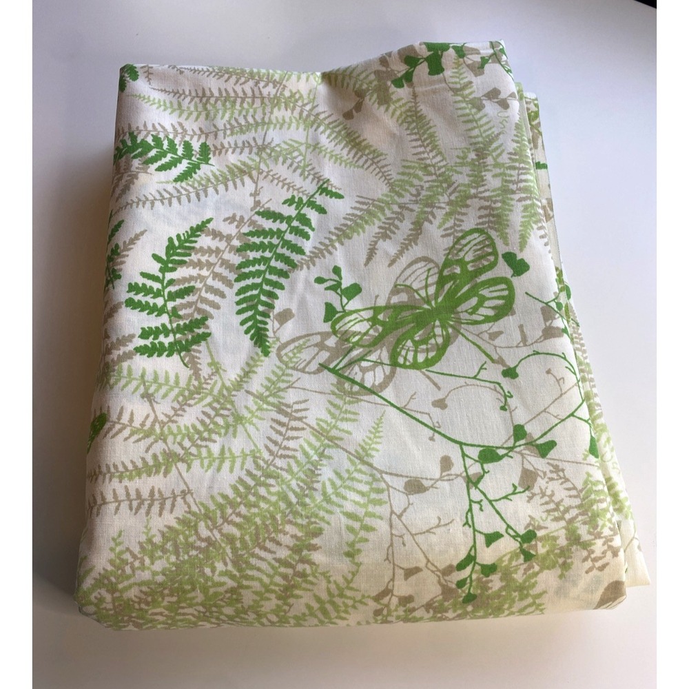 Vera Burlington Retro Vtg Green Butterfly & Fern Twin Flat Sheet 1970's
